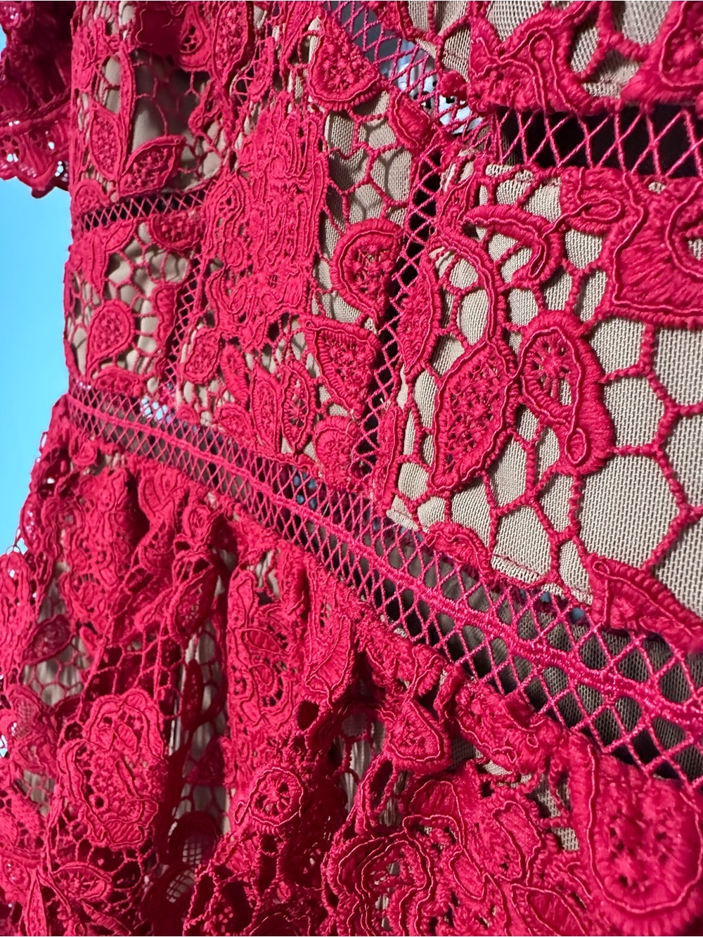 Self-Portrait Red Floral Lace Mini Dress - Picture 7 of 8
